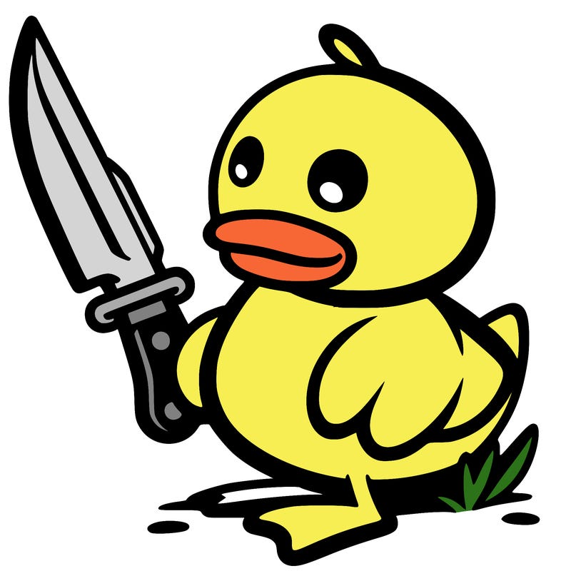 a duck with a knife