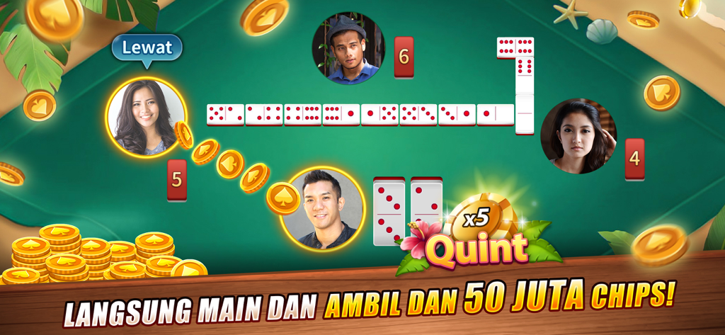 Luxy Domino Gaple QiuQiu Poker - Online multiplayer gameplay of Luxy Domino Gaple showing domino tiles on a table with player avatars and gold chips