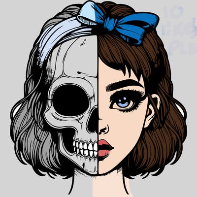 realistic girl with half skull mask