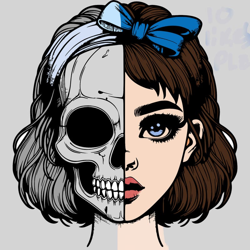 realistic girl with half skull mask