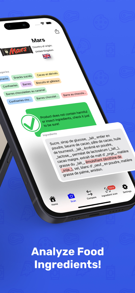 FoodCheckr: food scanner - A smartphone screen displaying the FoodCheckr app analyzing food ingredients for harmful additives.
