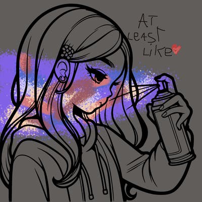 a realistic girl spray painting