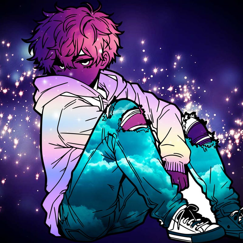 a male hoddie ripped jeans messy hair anime