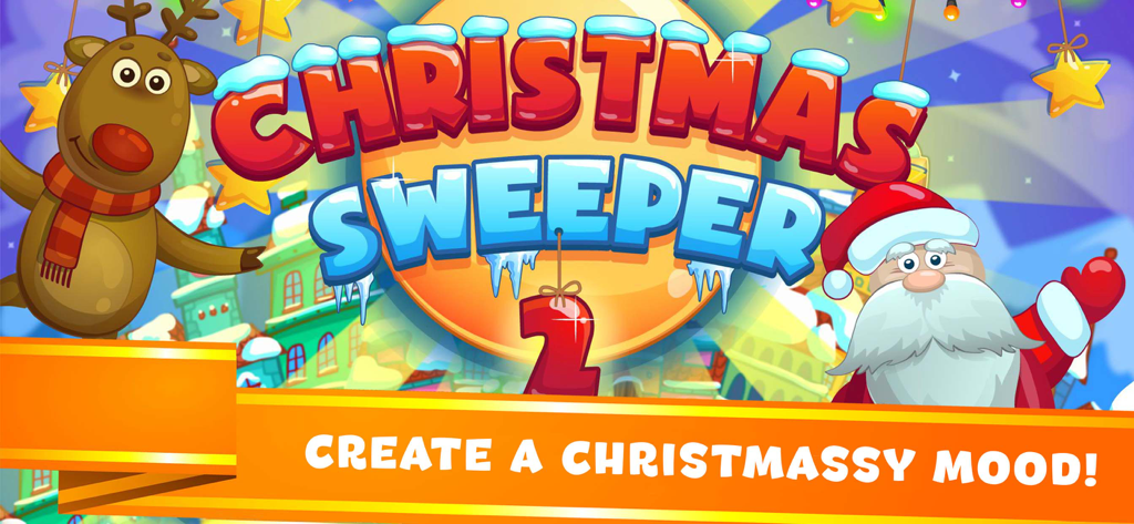 Schermata del titolo del gioco Christmas Sweeper 2 con Babbo Natale e Rudolph la renna