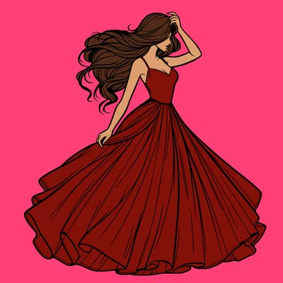 realistic woman with dress flowing in the wind