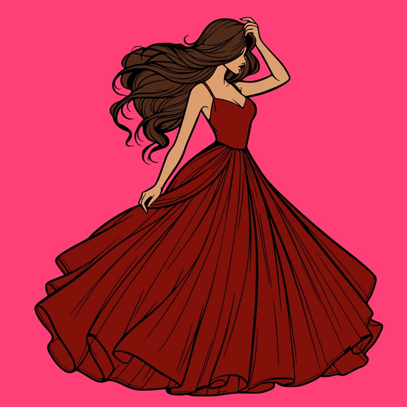 realistic woman with dress flowing in the wind