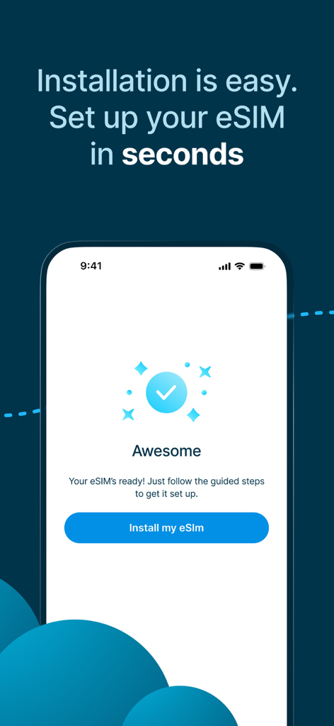 StaffTraveler eSIM - StaffTraveler eSIM app screenshot showing the easy installation screen with a setup button