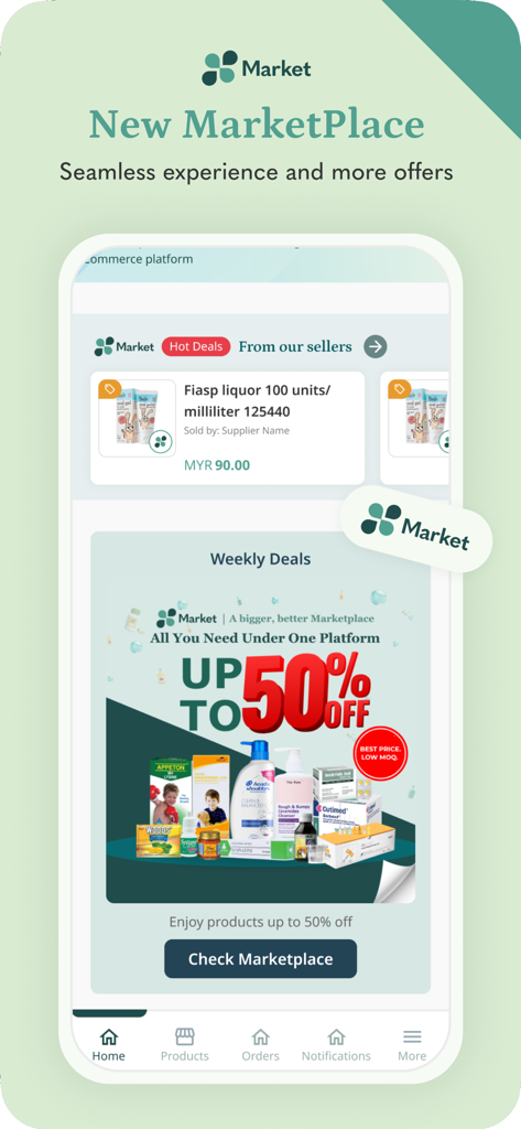 EZ Rx app screen showing healthcare marketplace deals and discounts