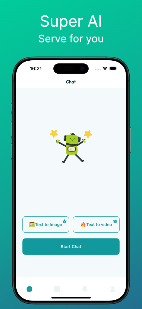 Kimi AI app start chat screen with text to image and text to video features
