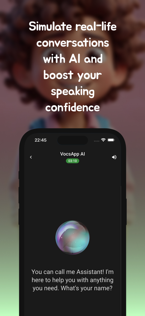 VocsApp - Interfaz de chat IA de VocsApp para simular conversaciones de la vida real y aumentar la confianza al hablar
