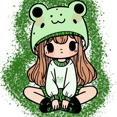a girl wearing a frog hat and some frog socks
