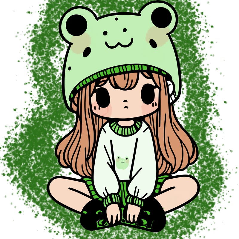 a girl wearing a frog hat and some frog socks