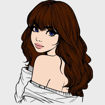 realistic girl with bangs looking over her shoulder