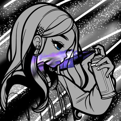 a realistic girl spray painting