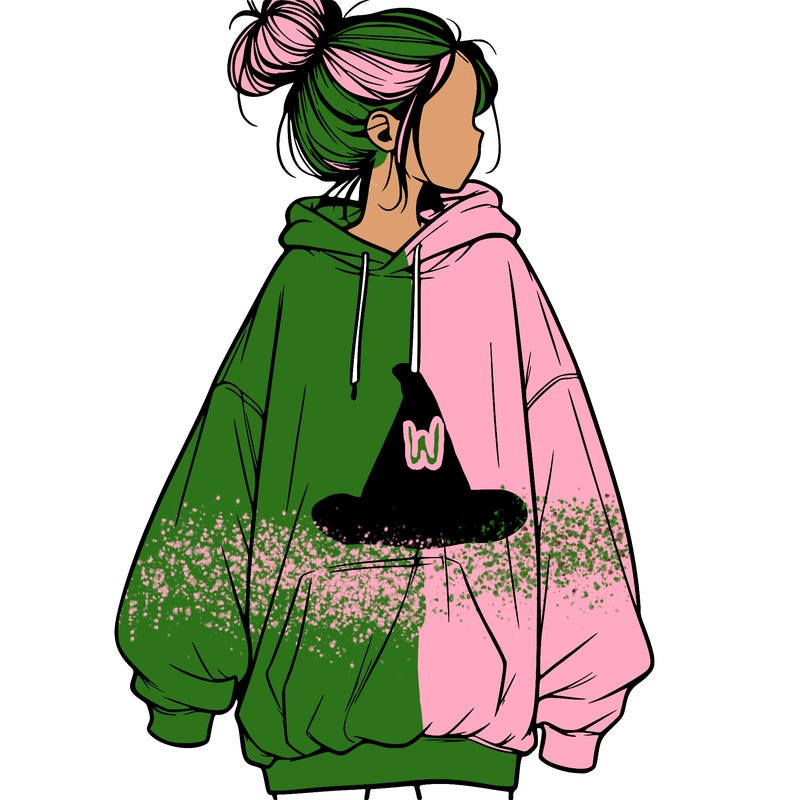 realistic girl with a oversized sweatshirt on and a bun