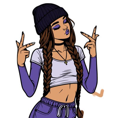 realistic teenage girl with braids and a beanie and crop top doing 🫶🏼