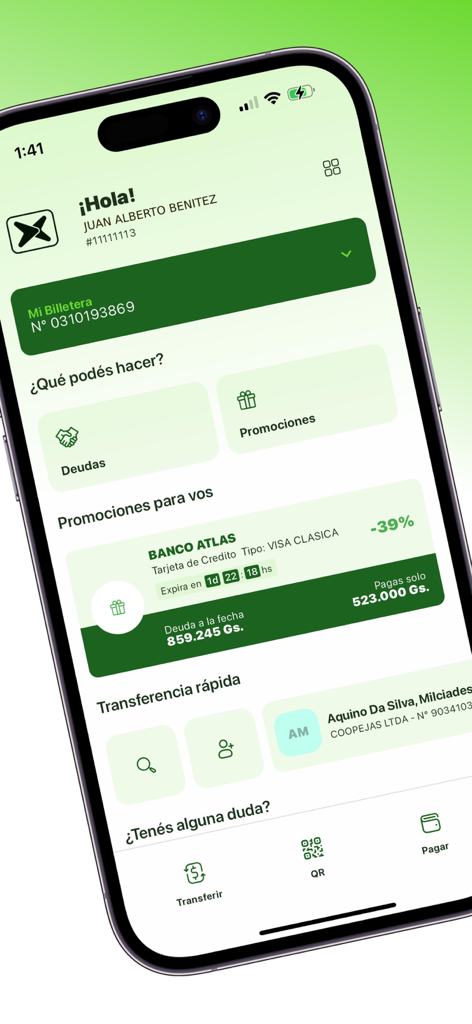 NEXO S.A. - Mobile app interface of NEXO S.A. showing user wallet debt promotions and transfer options in Spanish