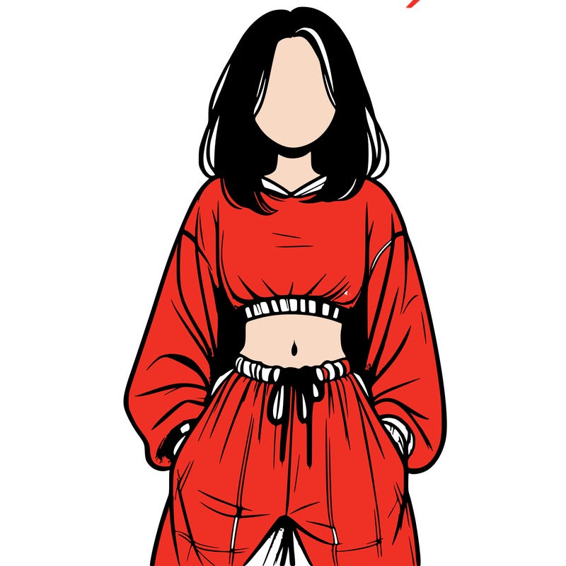 realistic girl faceless with baggy pants and a crop top