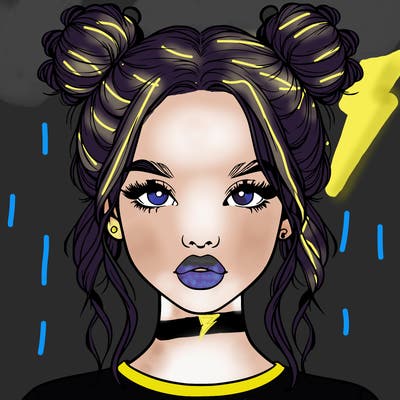 realistic girl with two buns in hair and lips