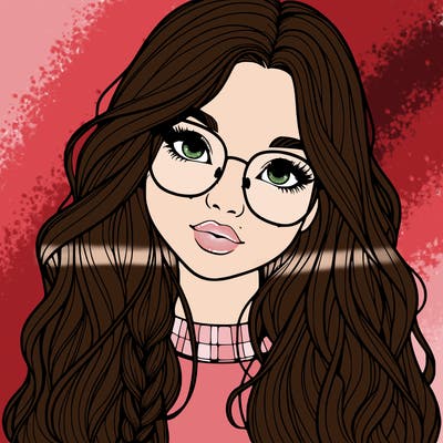 girl with long hair and freckles and glasses realistic