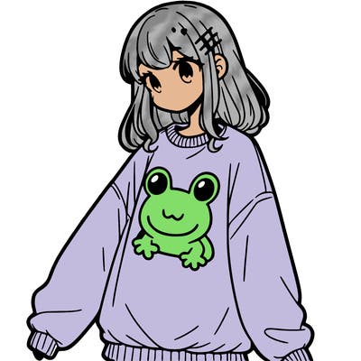 girl wearing frogging sweatshirt