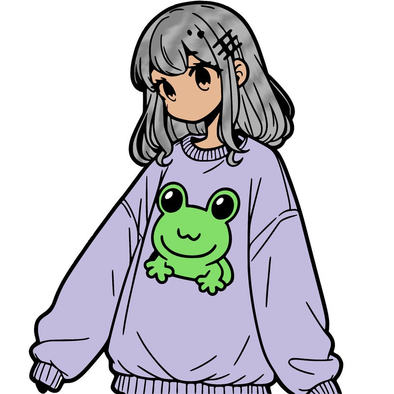 girl wearing frogging sweatshirt