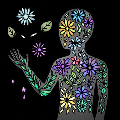 human that is covered in flowers