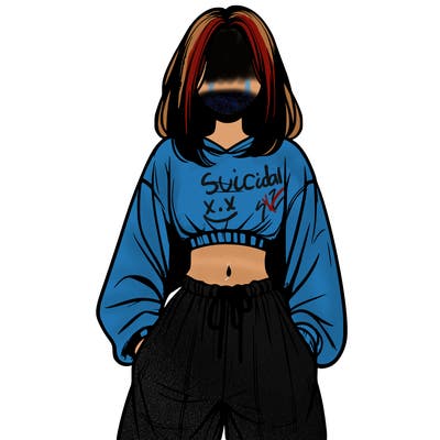 realistic girl faceless with baggy pants and a crop top