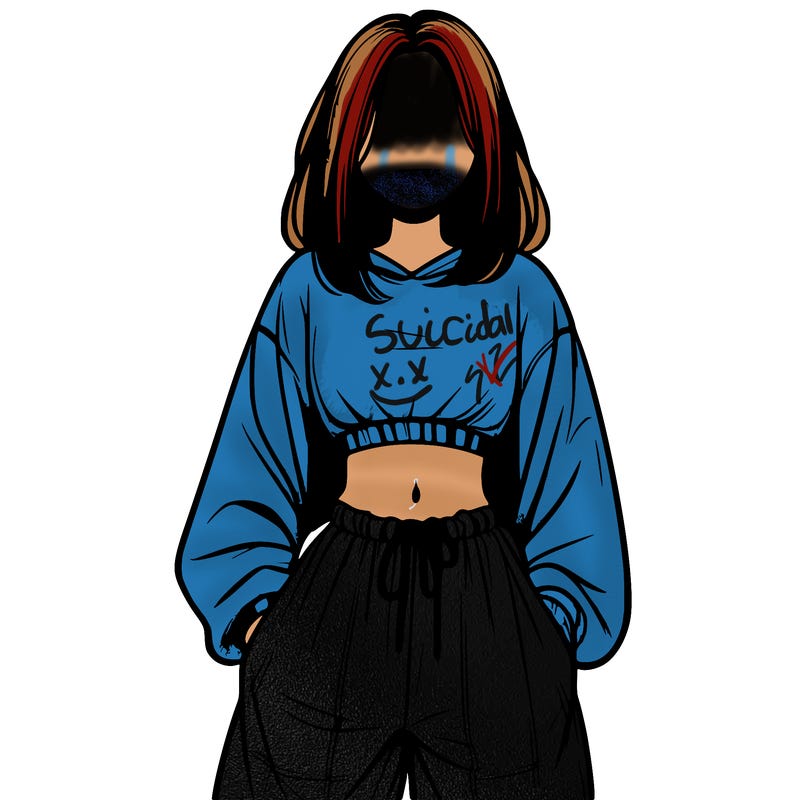 realistic girl faceless with baggy pants and a crop top