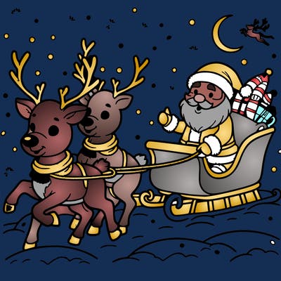 reindeer guiding santa's sleigh