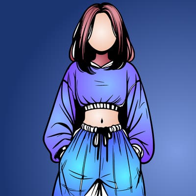 realistic girl faceless with baggy pants and a crop top