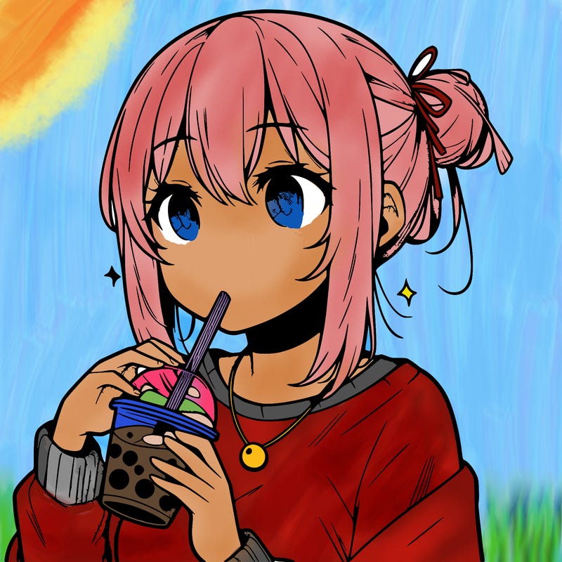 manga character drinking boba
