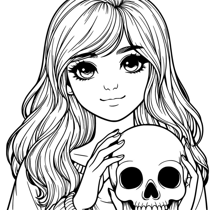 realistic girl holding a skull