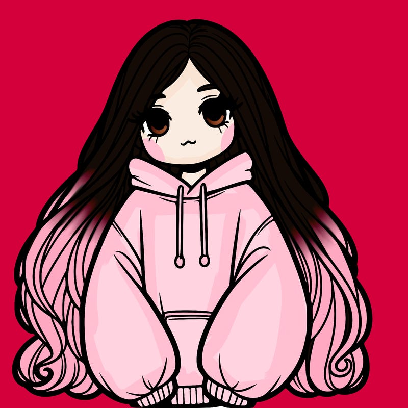 girl with an oversized hoodie on and long hair