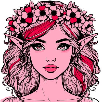 realistic female elf with flower crown