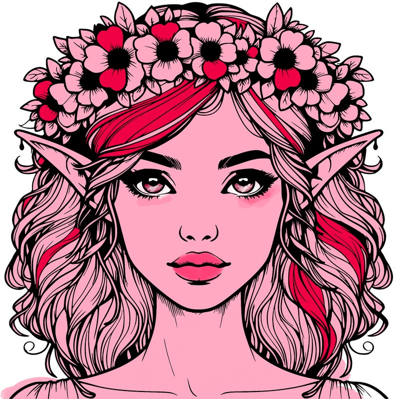 realistic female elf with flower crown