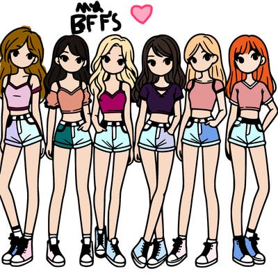 a group of girls wearing crop tops and shorts