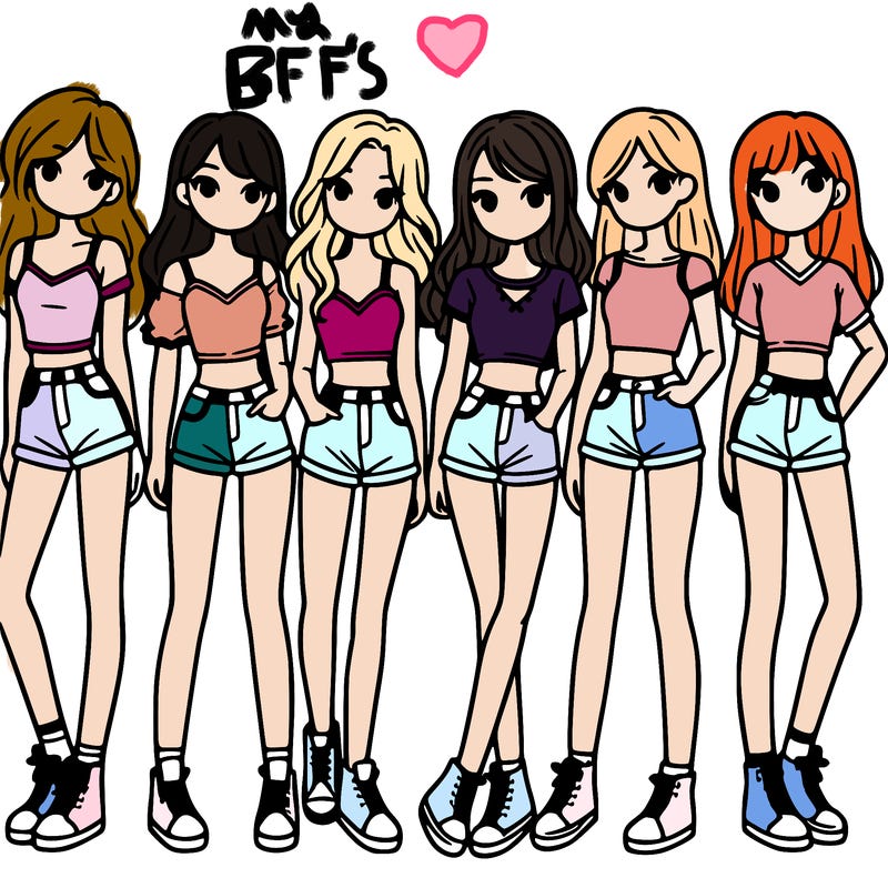 a group of girls wearing crop tops and shorts