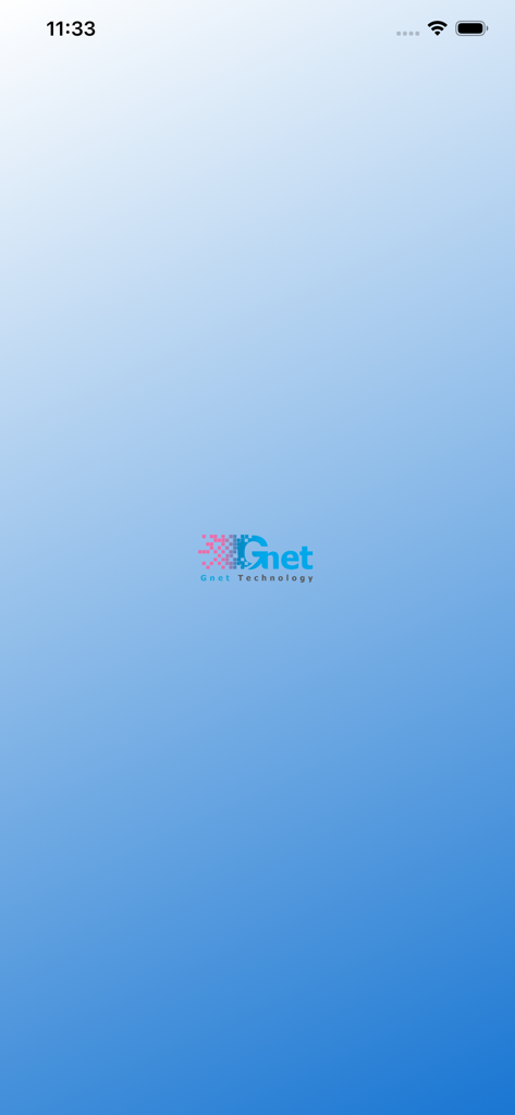 MedService Plus App Splashscreen mit dem Gnet Technology Logo auf einem blauen Farbverlaufshintergrund