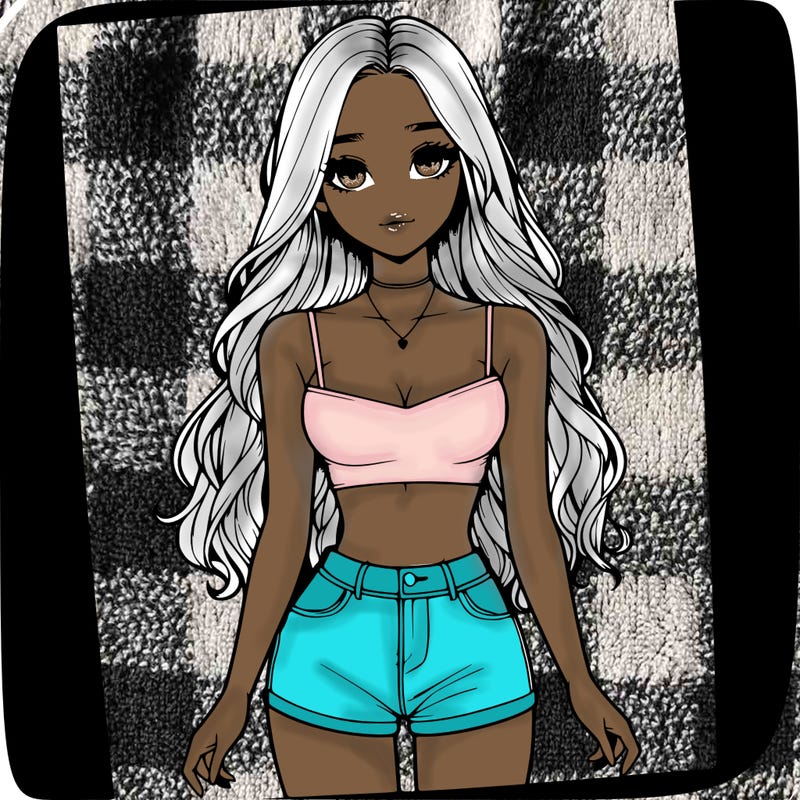 a realistic girl with long hair and in a crop top and shprts