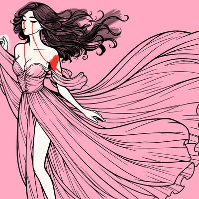 realistic woman in dress flowing the the wind