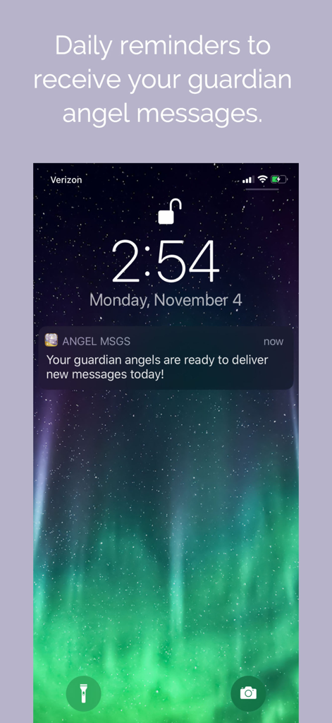 Schermata di blocco dell'iPhone che mostra una notifica di promemoria giornaliera dall'app Messaggi dal Mio Angelo Custode