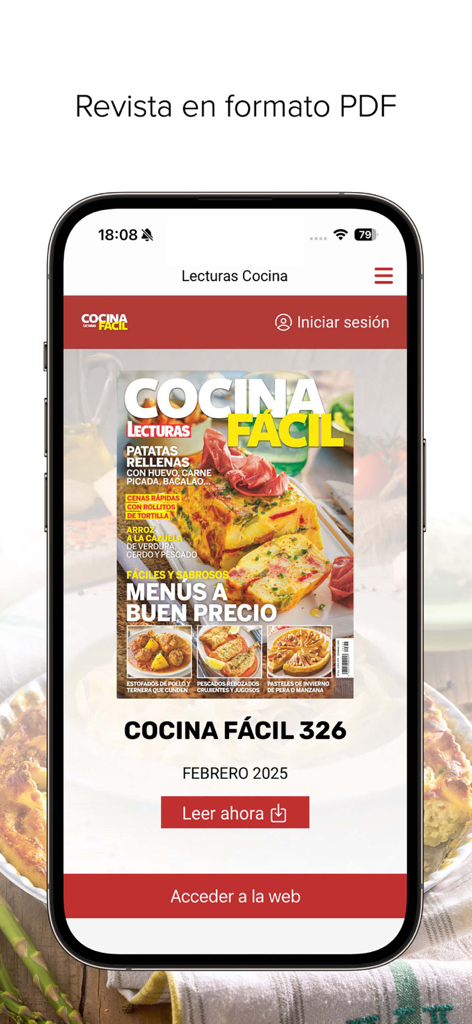 Cocina Fácil revista - Cocina Facil mobile app screen displaying a digital magazine cover in PDF format