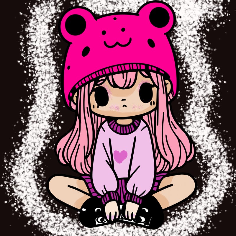 a girl wearing a frog hat and some frog socks