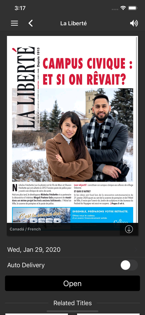 LA LIBERTÉ - Portada de la edición digital del periódico La Liberté en francés