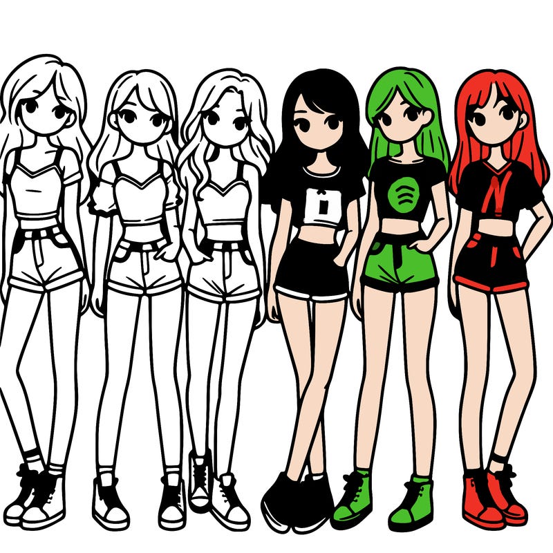a group of girls wearing crop tops and shorts