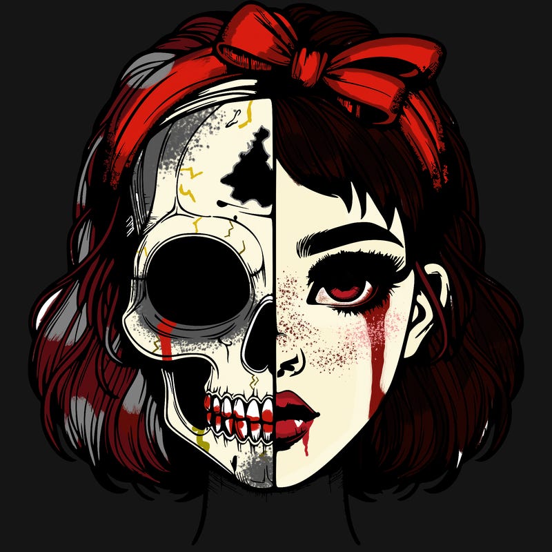 realistic girl with half skull mask