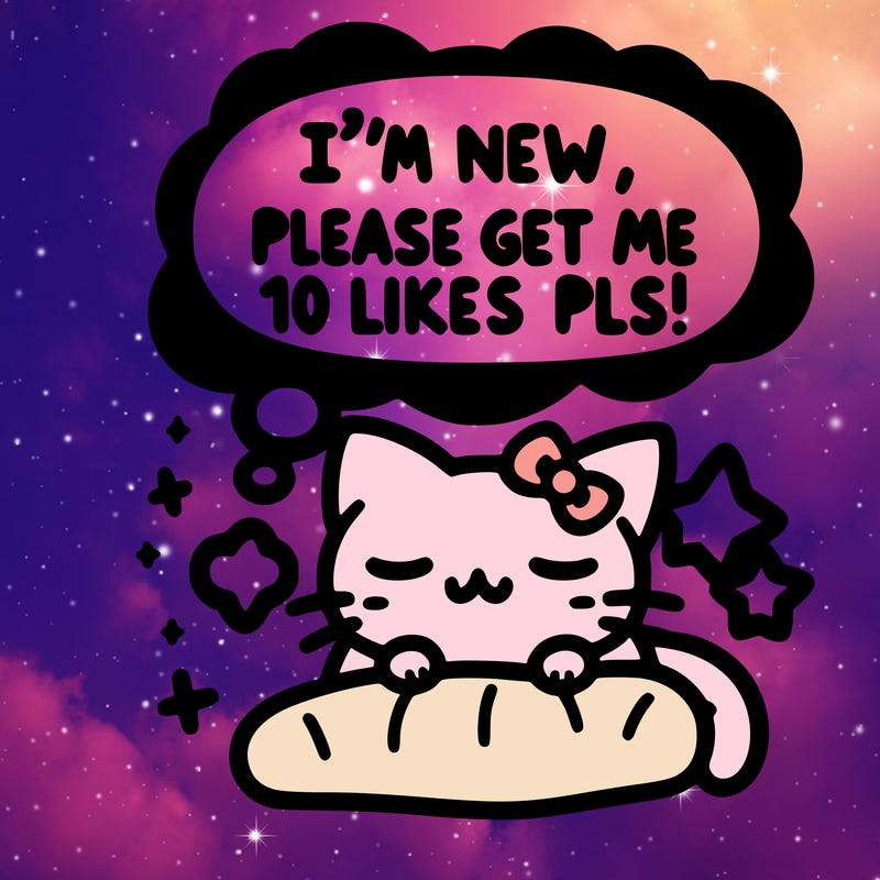 kitty taking a nap dream talking and saying "i'm new, please get me at least 10 likes pls!!"