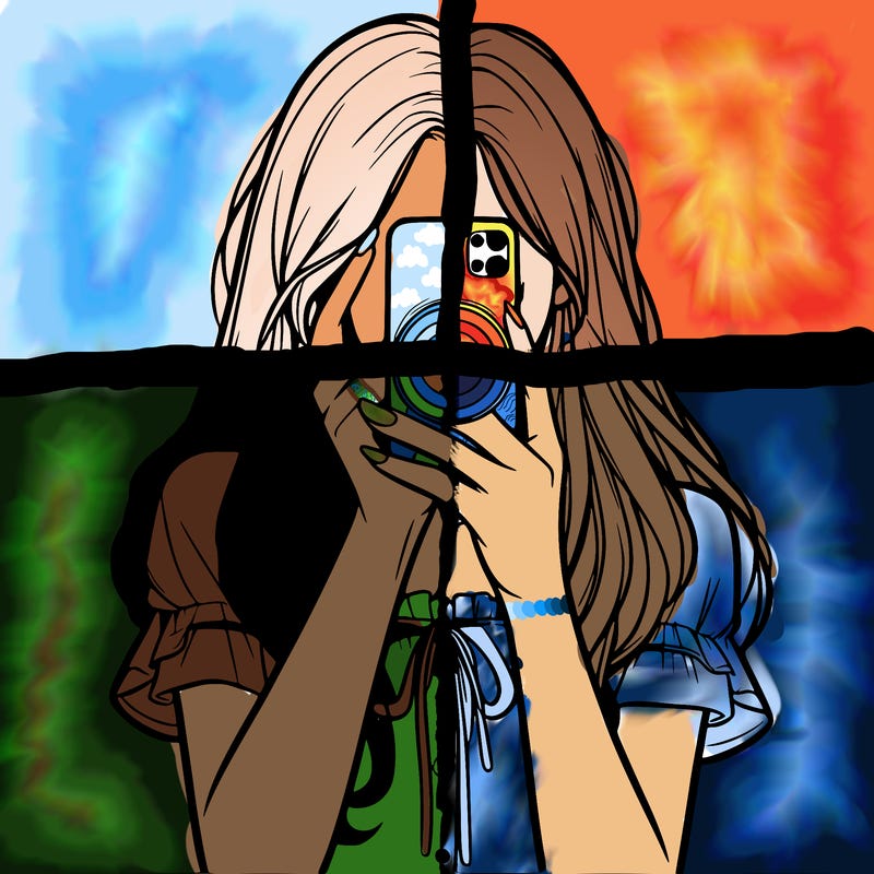 a realistic girl holding her phone taking pictures