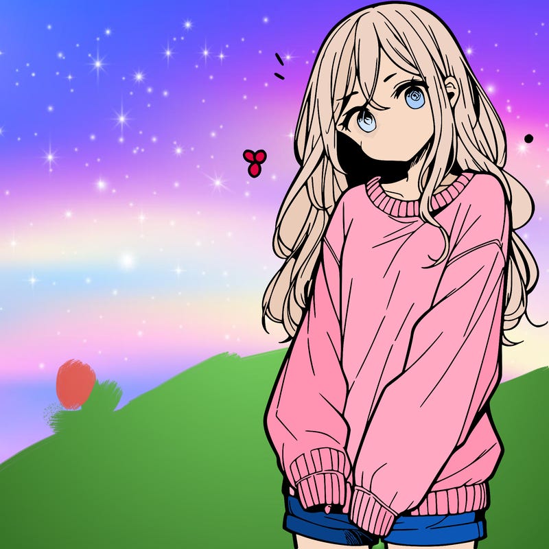 manga teen girl  in a sweater and baggy pants